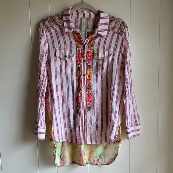 Aratta Silent Journey Pants and Top Embroidered Boho Birth of Venus Sz Med - Picture 2 of 16